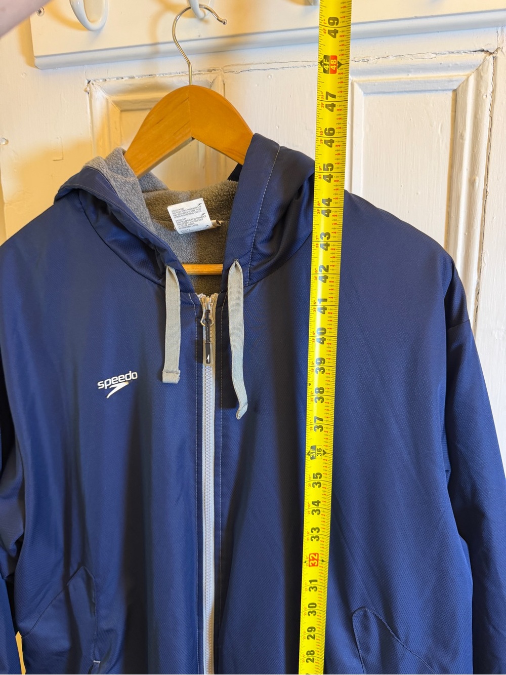 Speedo Swim Parka Adult Large Blue Hooded Fleece Lined Full Zip Deck Coat - Picture 8 of 8